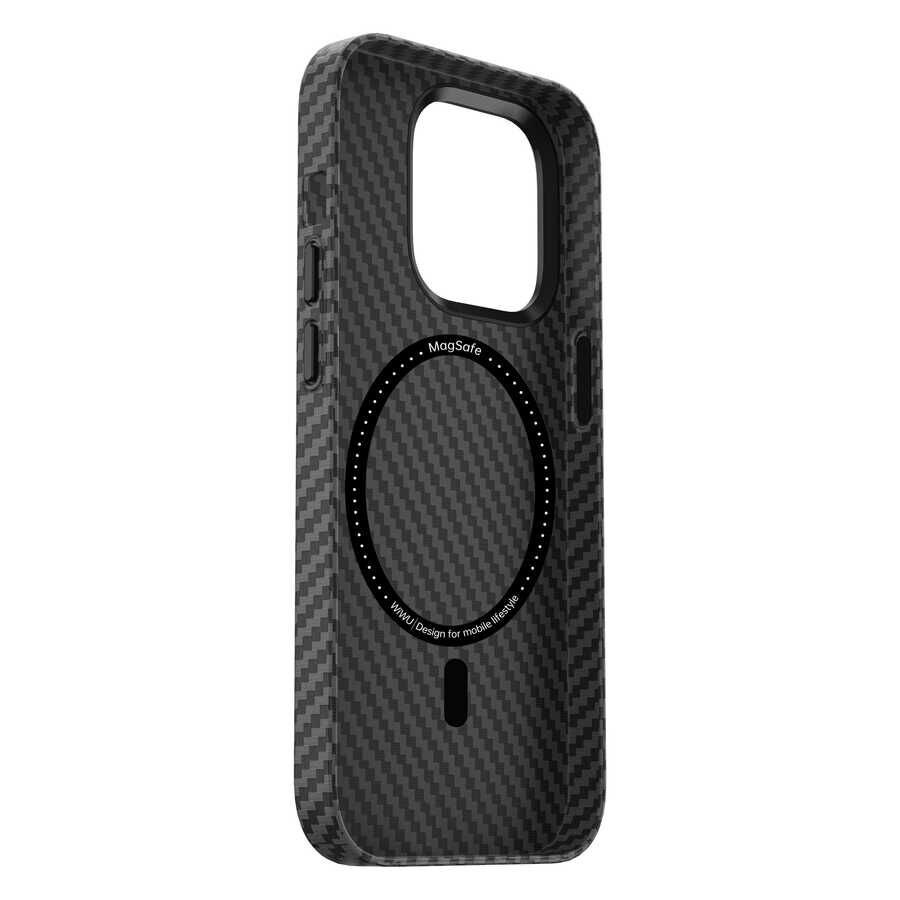 Apple iPhone 14 Plus Kılıf ​​​​​Wiwu Karbon Fiber Görünümlü Magsafe Wireless Şarj Özellikli Kabon Kapak