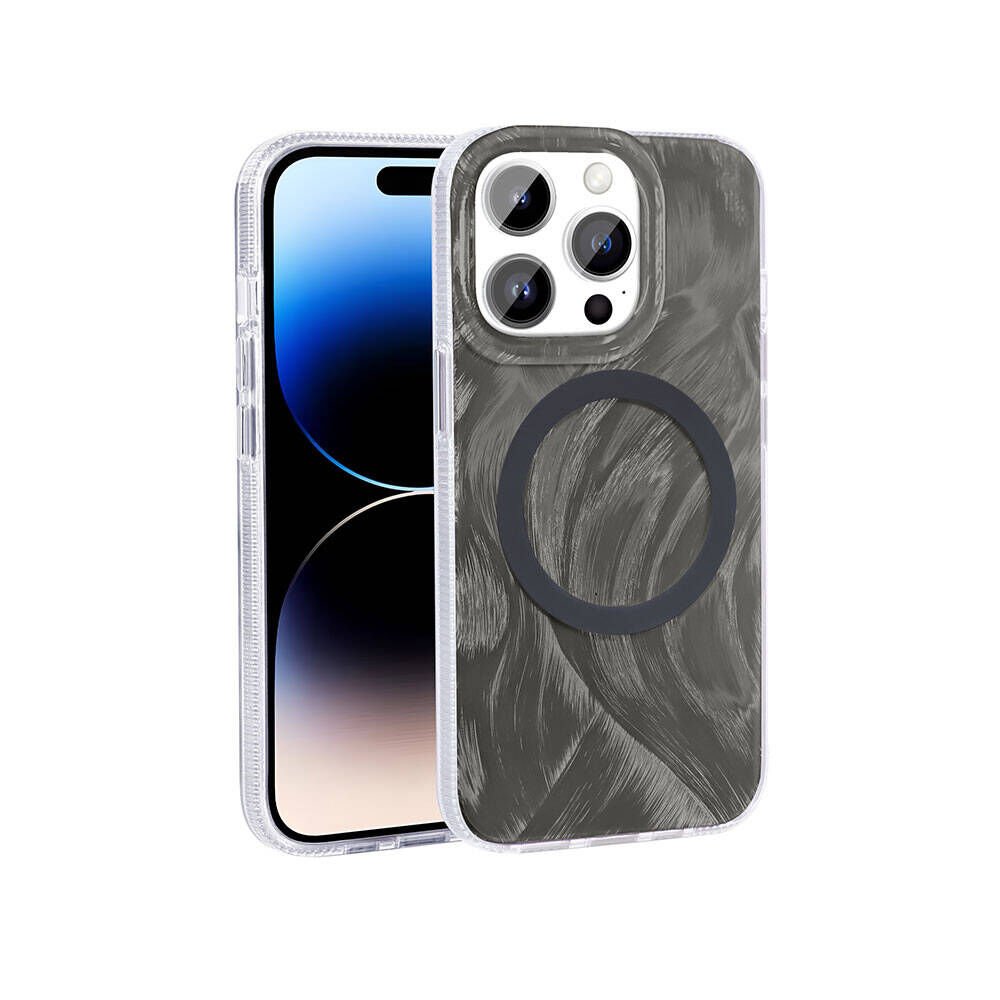 Apple iPhone 14 Pro Max Kılıf Magsafe Şarj Özellikli Fırça Boya Desenli HEPTEKİLETİŞİM Palet Kapak