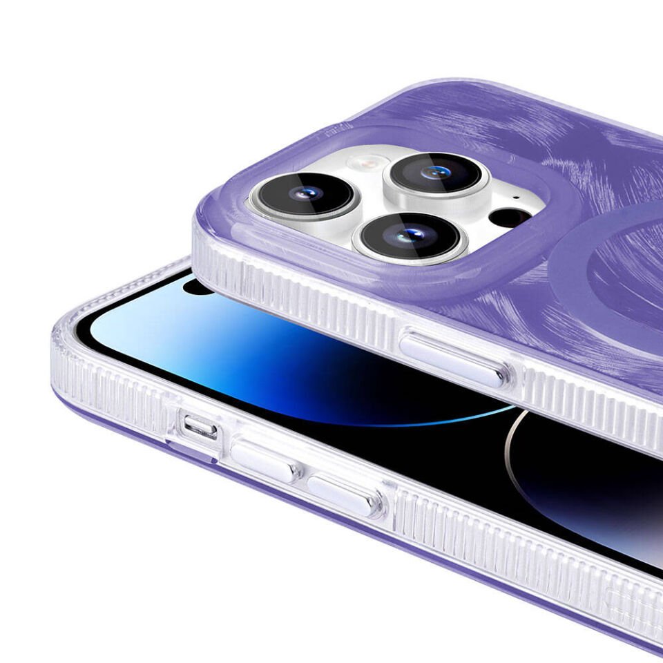 Apple iPhone 14 Pro Max Kılıf Magsafe Şarj Özellikli Fırça Boya Desenli HEPTEKİLETİŞİM Palet Kapak