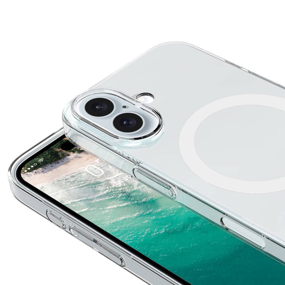 Apple iPhone 16 Kılıf HEPTEKİLETİŞİM Magsafe Şarj Özellikli Şeffaf Tek Kamera Çerçeveli Porto Kapak