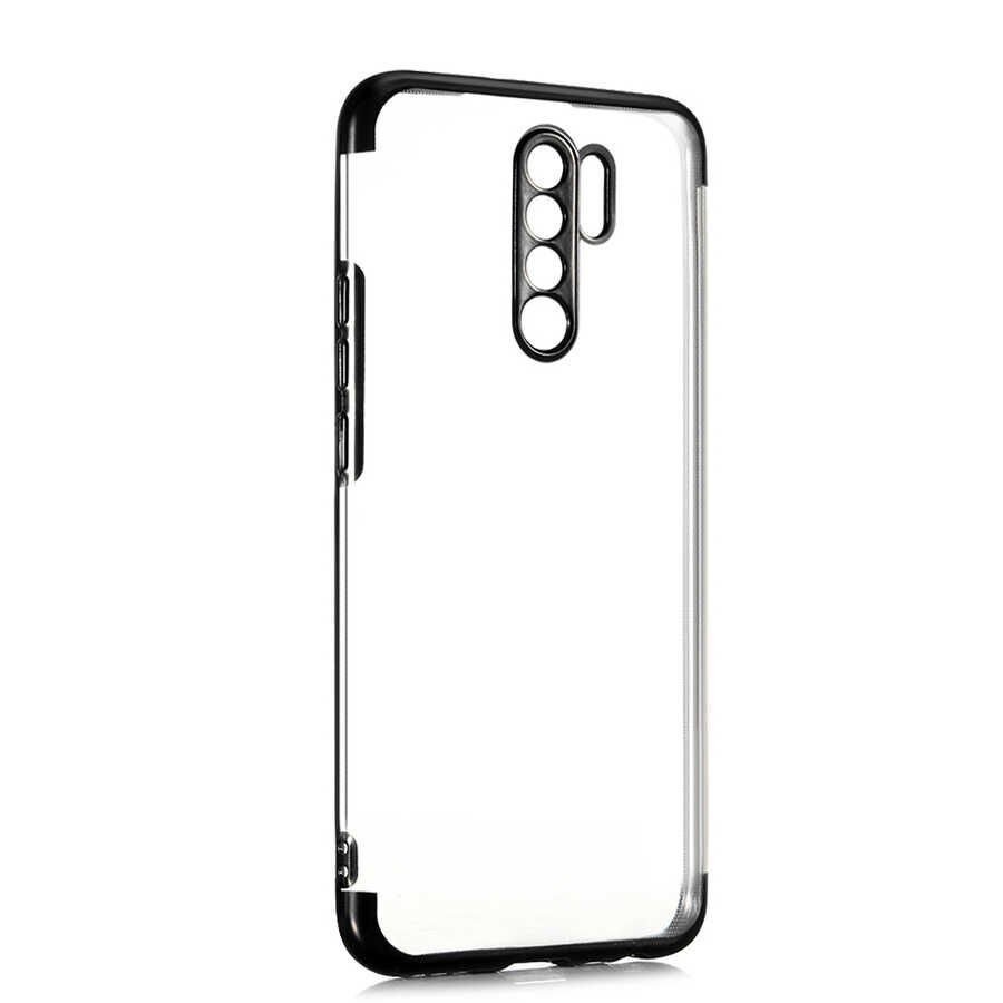 Xiaomi Redmi 9 Kılıf Dört Köşe Renkli Lazer Şeffaf Silikon Kapak (GLİTTER) Siyah