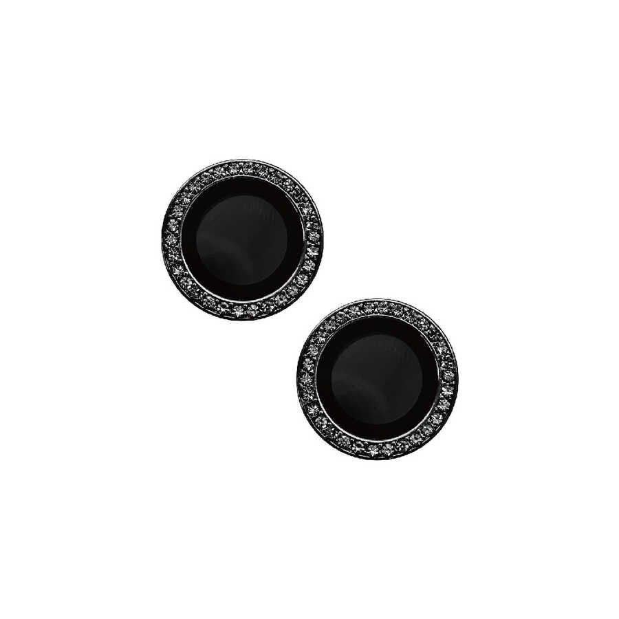 iPhone 15 Plus Kamera Lens Koruyucu Renkli Taşlı Tasarım Kolay Takma Aparatlı (CL-06) Siyah
