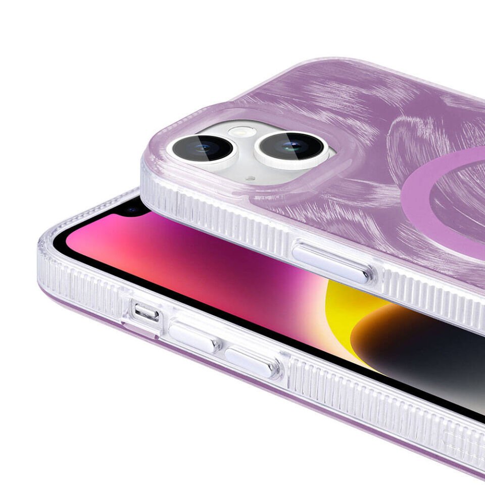 Apple iPhone 15 Plus Kılıf Magsafe Şarj Özellikli Fırça Boya Desenli HEPTEKİLETİŞİM Palet Kapak