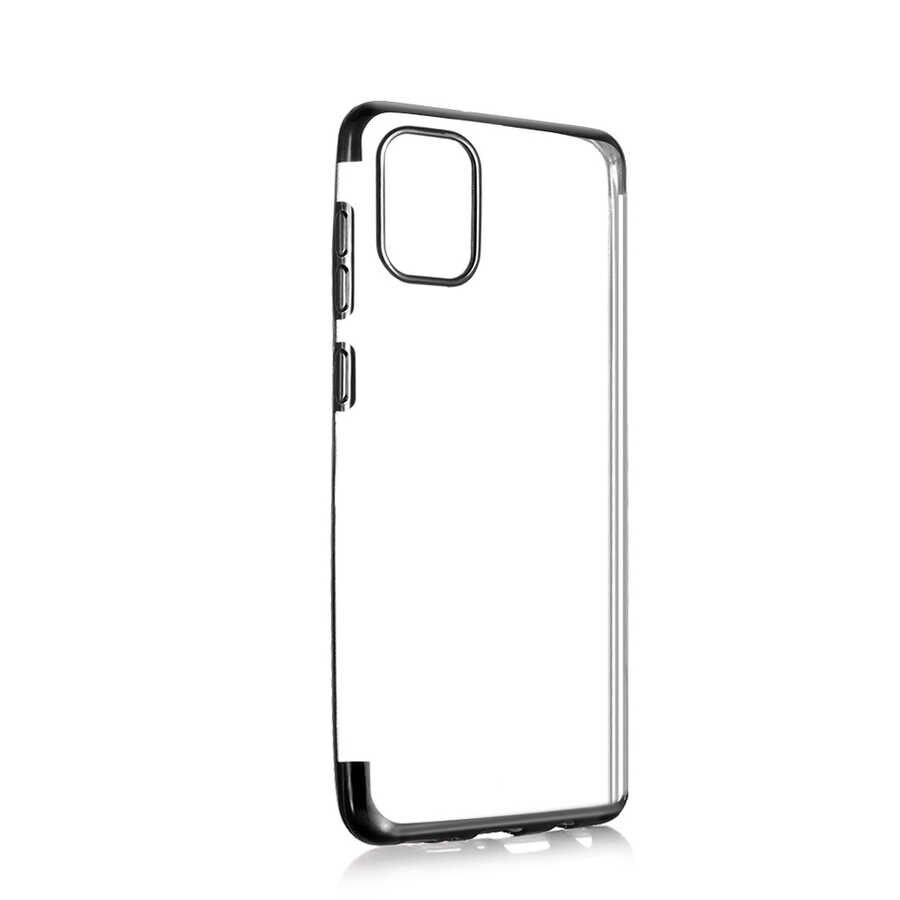 Samsung Galaxy A31 Kılıf Dört Köşe Renkli Lazer Şeffaf Silikon Kapak (GLİTTER) Siyah