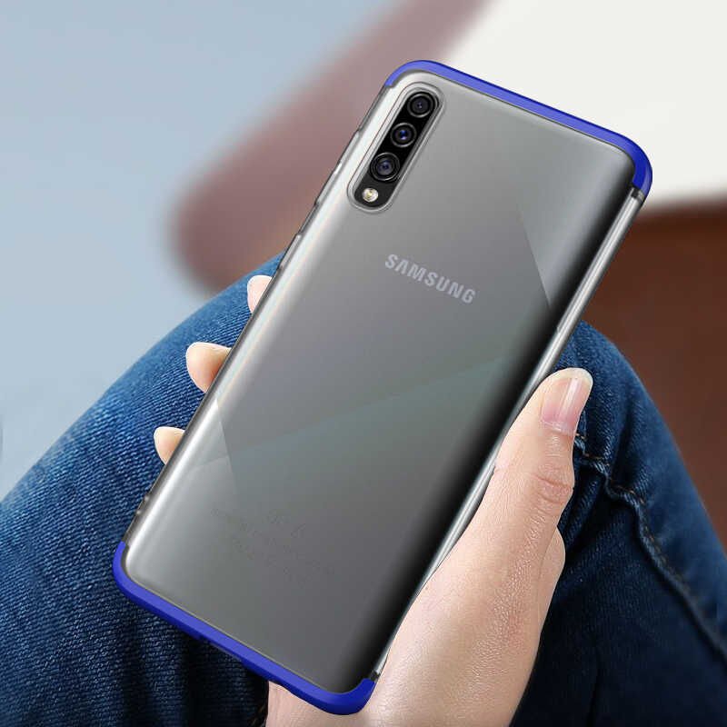 Samsung Galaxy A50 Kılıf Şeffaf Mat Görünümlü Transparan Tasarımlı Kapak (NİLİ) Mavi