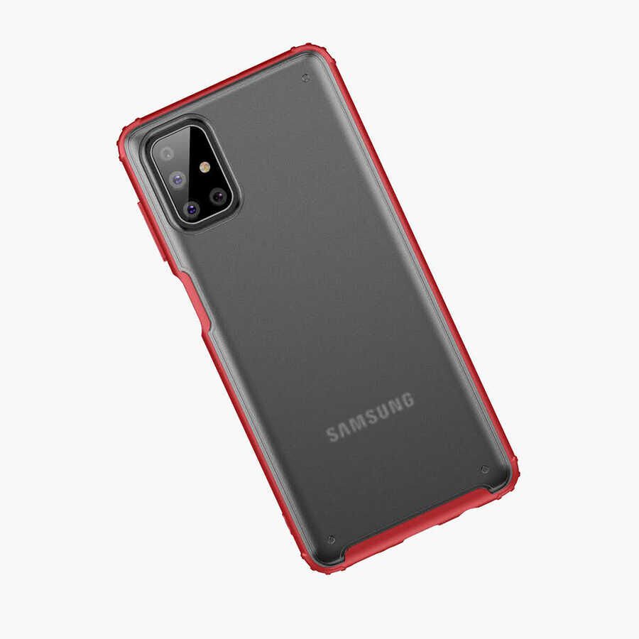 Samsung Galaxy M51 Kılıf Köşe Korumalı Arkası Mat Buzlu Sert Kapak (VOLKS) Kırmızı