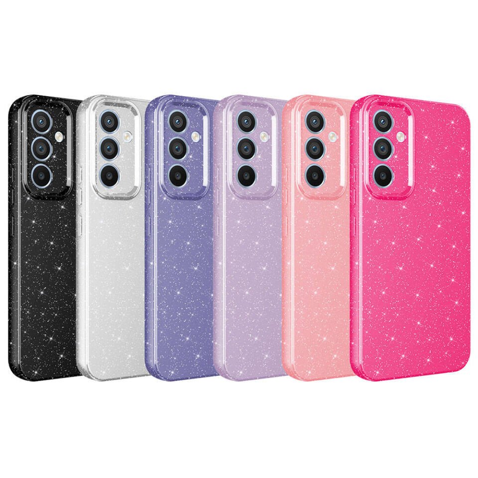 Samsung Galaxy S23 FE Kılıf Kamera Korumalı Simli Renkli Parlak Silikon Kapak (Koton) Pembe Koyu