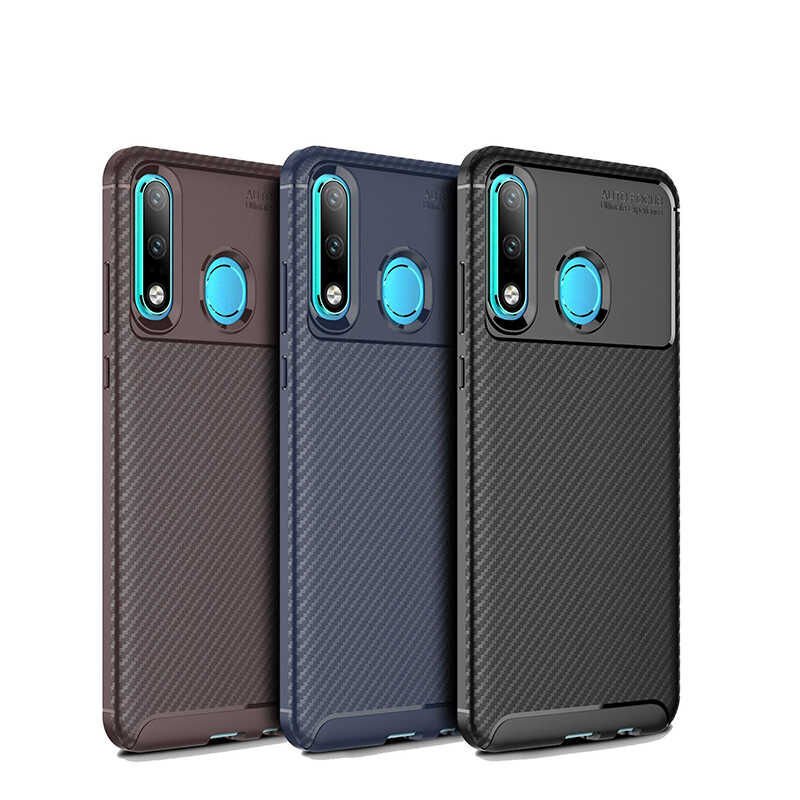 Huawei P30 Lite Kılıf Kamera Çıkıntılı Karbon Fiber Dokulu Renk Atmaz Kapak (NEGRO) Lacivert