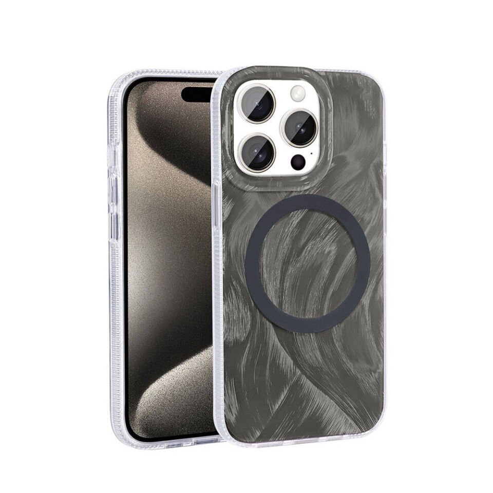 Apple iPhone 15 Pro Max Kılıf Magsafe Şarj Özellikli Fırça Boya Desenli HEPTEKİLETİŞİM Palet Kapak