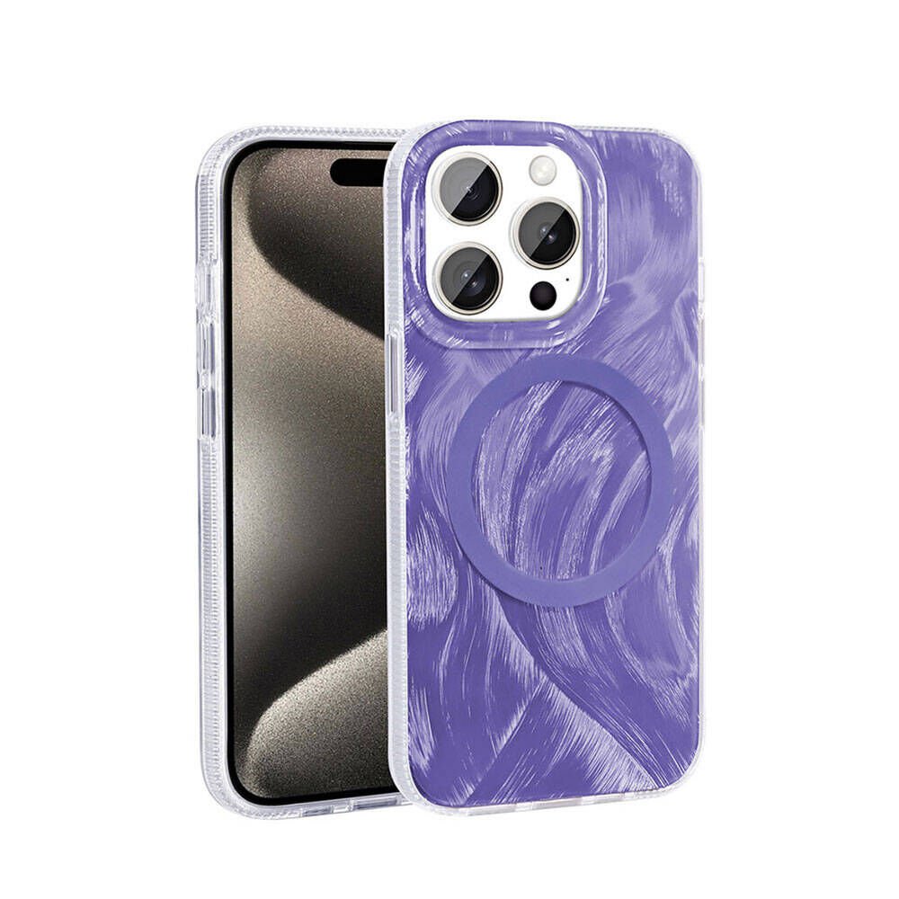 Apple iPhone 15 Pro Max Kılıf Magsafe Şarj Özellikli Fırça Boya Desenli HEPTEKİLETİŞİM Palet Kapak