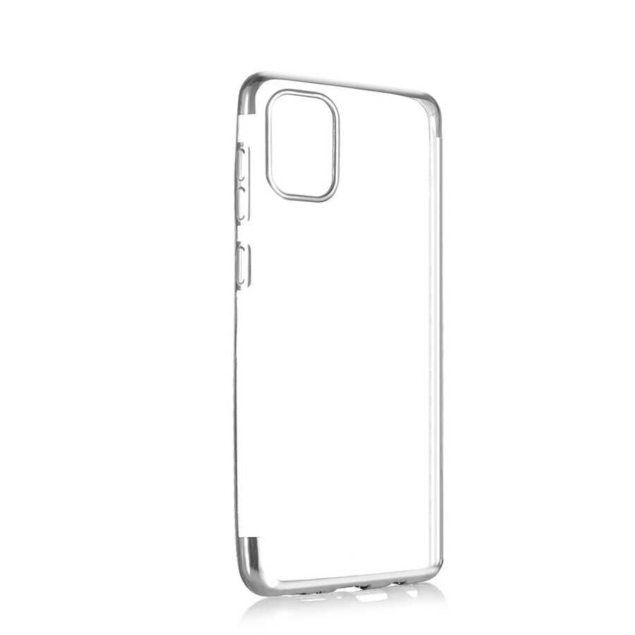 Samsung Galaxy A31 Kılıf Dört Köşe Renkli Lazer Şeffaf Silikon Kapak (GLİTTER) Gri