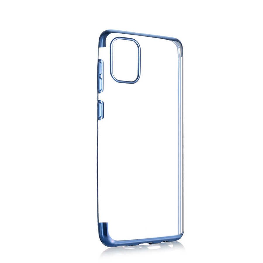 Samsung Galaxy A31 Kılıf Dört Köşe Renkli Lazer Şeffaf Silikon Kapak (GLİTTER) Mavi