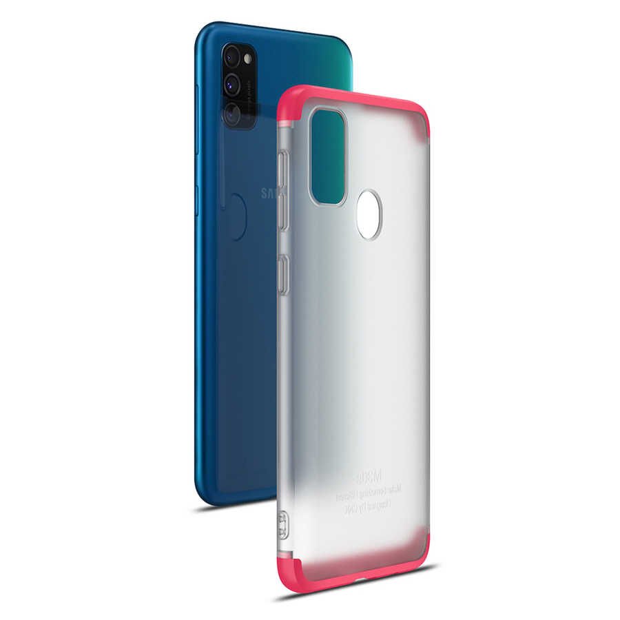 Samsung Galaxy M30S Kılıf Şeffaf Mat Görünümlü Transparan Tasarımlı Kapak (NİLİ) Kırmızı