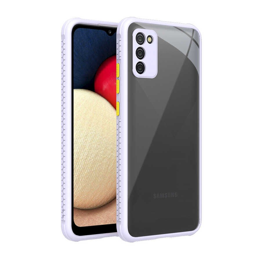 Samsung Galaxy A02S Kılıf Köşe Ve Kamera Korumalı Arkası Şeffaf Renkli Tuşlu Kapak (KAFF) Kırmızı