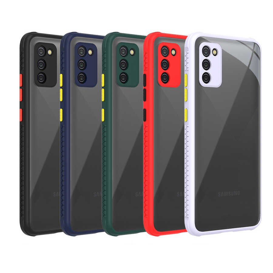 Samsung Galaxy A02S Kılıf Köşe Ve Kamera Korumalı Arkası Şeffaf Renkli Tuşlu Kapak (KAFF) Kırmızı