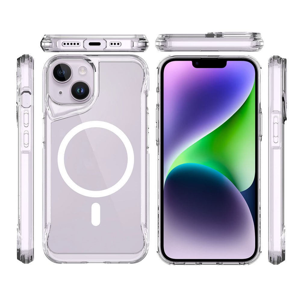 iPhone 14 Plus Kılıf Magsafe Kamera Yükseltili Şeffaf Ultra Koruma Sert Kapak (T-Max-mag) Renksiz