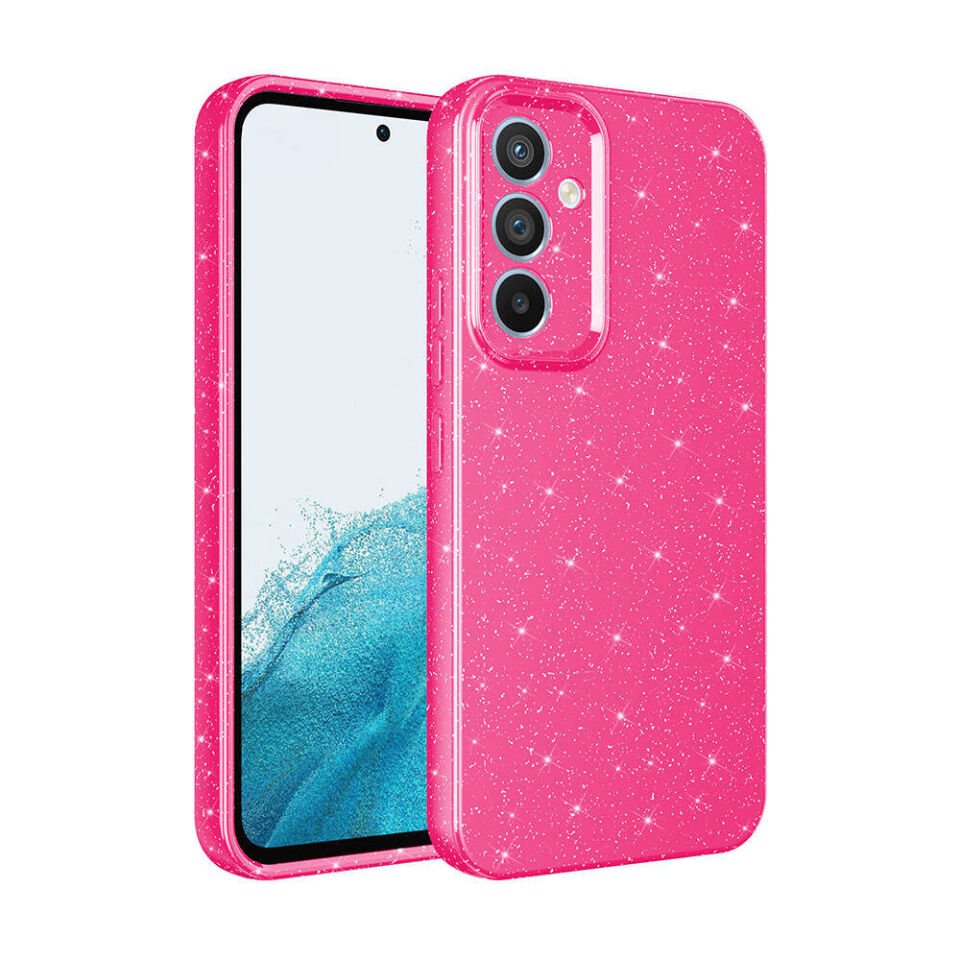 Samsung Galaxy S24 Kılıf Kamera Korumalı Simli Renkli Parlak Silikon Kapak (Koton) Pembe