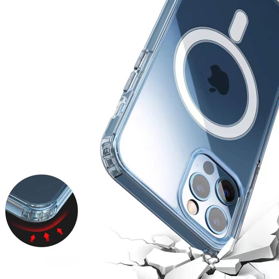 Apple iPhone 13 Pro Max Kılıf Magsafe Şarj Özellikli Şeffaf Sert PC HEPTEKİLETİŞİM Embos Kapak