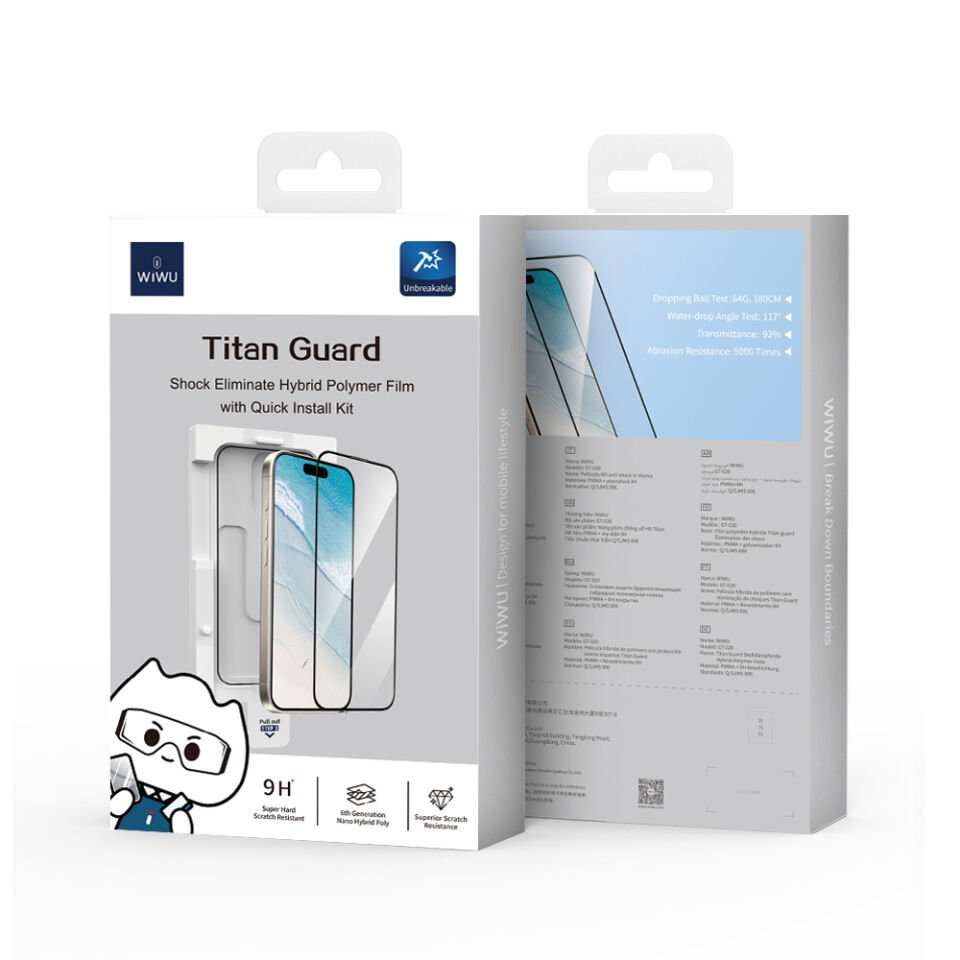 Apple iPhone 16 Wiwu GT-020 Titan Guard Serisi Şok Emici Hibrit Polimer HD Şeffaf Ekran Koruyucu Film + Kolay Uygulama Aparatı