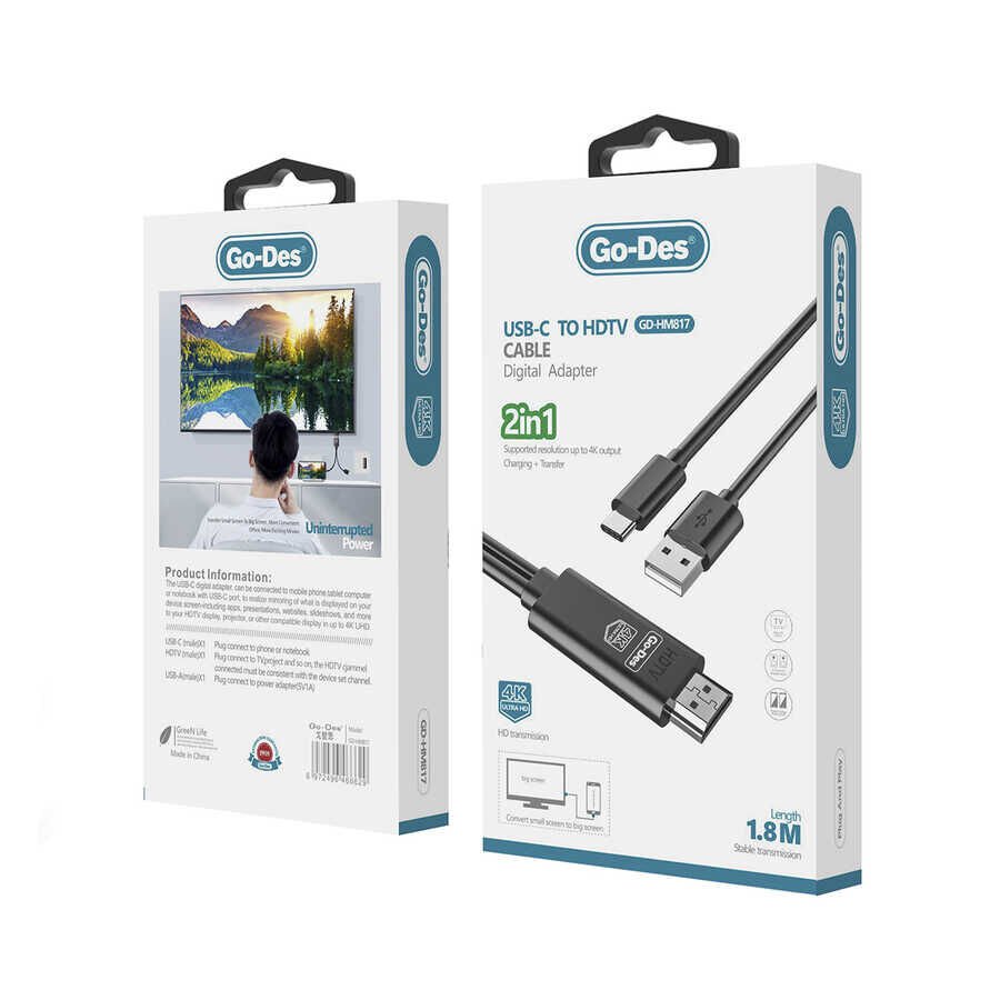 Go Des GD-HM817 2 in 1 4K UHD HDMI Kablo