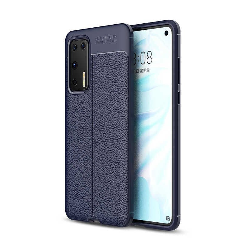 Huawei P40 Kılıf Deri Görünümlü Renk Atmayan Dayanaklı Silikon Kapak (NİSS) Kırmızı