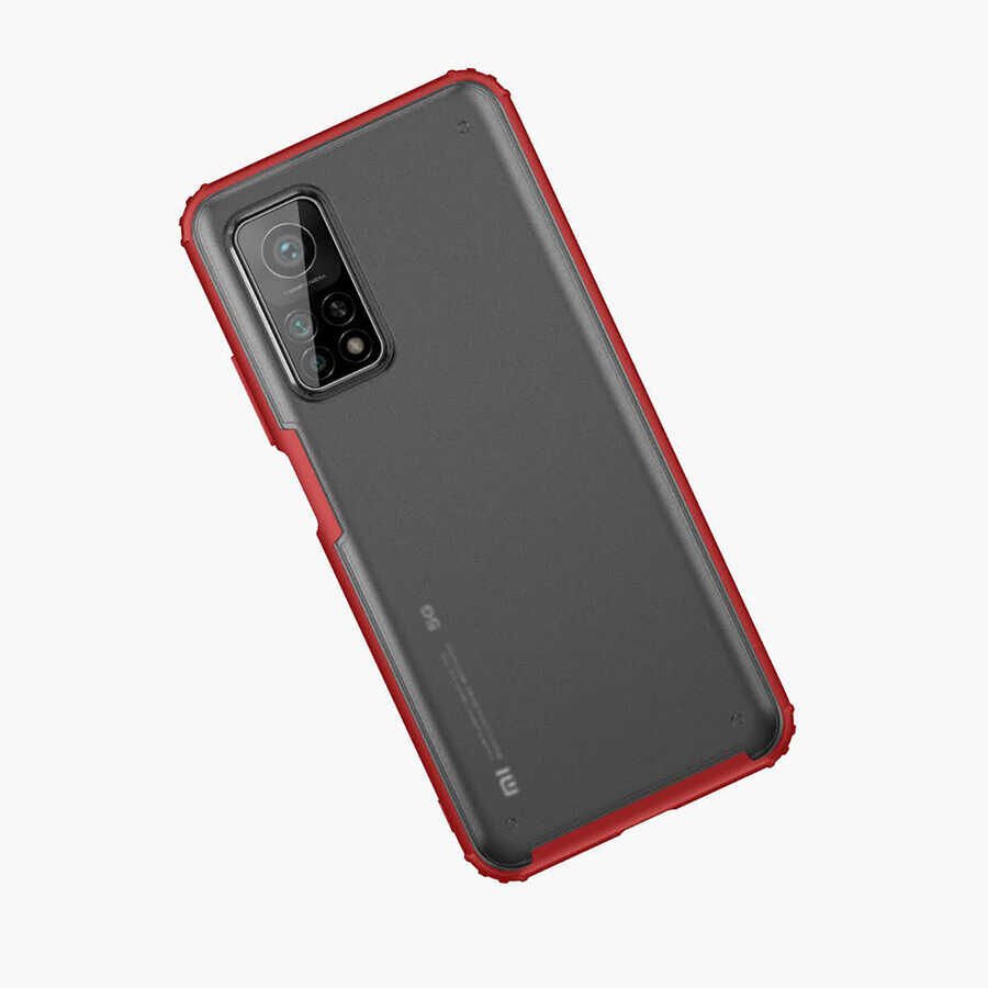 Xiaomi Mi 10T Pro 5G Kılıf Köşe Korumalı Arkası Mat Buzlu Sert Kapak (VOLKS) Kırmızı