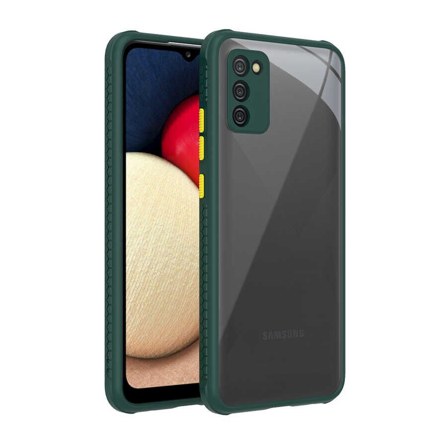 Samsung Galaxy A02S Kılıf Köşe Ve Kamera Korumalı Arkası Şeffaf Renkli Tuşlu Kapak (KAFF) Koyu Yeşil