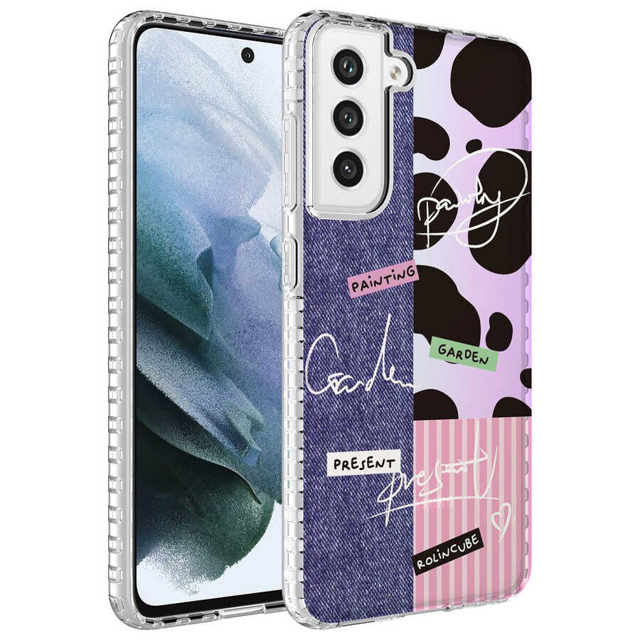 Samsung Galaxy S21 FE Kılıf Kamera Çıkıntılı Airbag Kenarlı Darbe Emici Desenli Kapak (ELEGANS) NO8