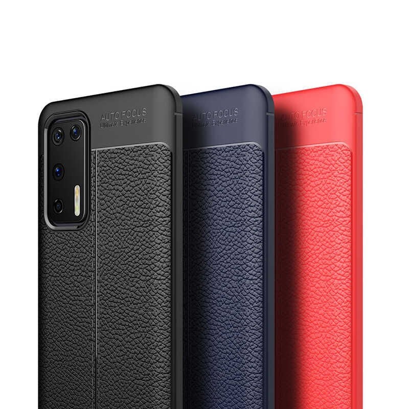 Huawei P40 Kılıf Deri Görünümlü Renk Atmayan Dayanaklı Silikon Kapak (NİSS) Lacivert