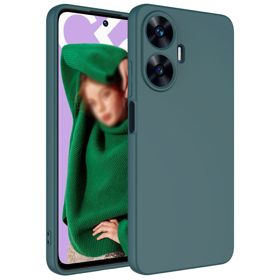 Realme C55 Kılıf Kadife İç Yüzey Yumuşak Dokulu Kamera Korumalı Kapak (MARA) Koyu Yeşil