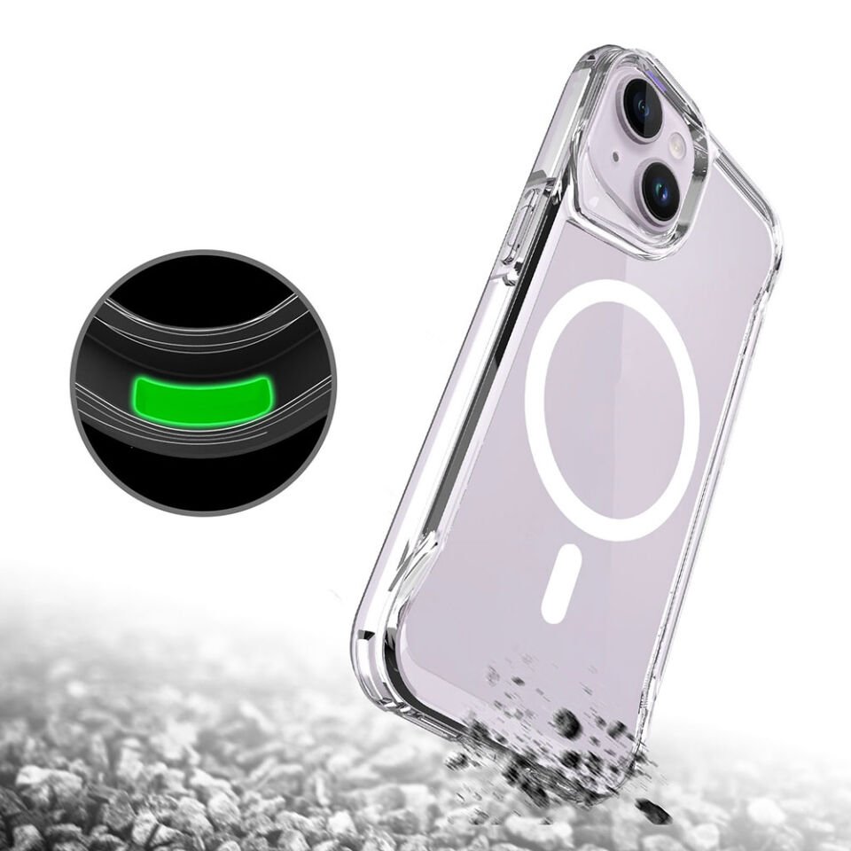 iPhone 15 Plus Kılıf Magsafe Kamera Yükseltili Şeffaf Ultra Koruma Sert Kapak (T-Max-mag) Renksiz