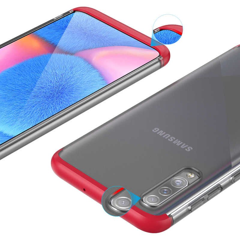 Samsung Galaxy A30S Kılıf Şeffaf Mat Görünümlü Transparan Tasarımlı Kapak (NİLİ) Kırmızı
