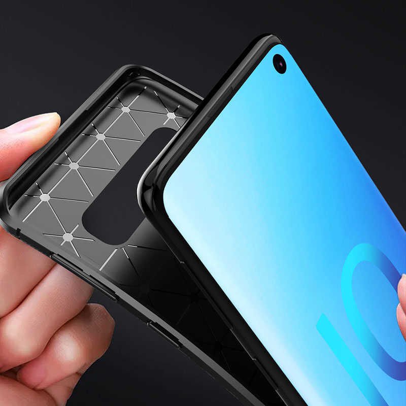 Samsung Galaxy S10 Plus Kılıf Kamera Çıkıntılı Karbon Fiber Dokulu Renk Atmaz Kapak (NEGRO) Lacivert