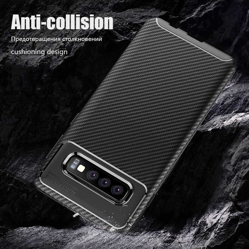 Samsung Galaxy S10 Plus Kılıf Kamera Çıkıntılı Karbon Fiber Dokulu Renk Atmaz Kapak (NEGRO) Lacivert