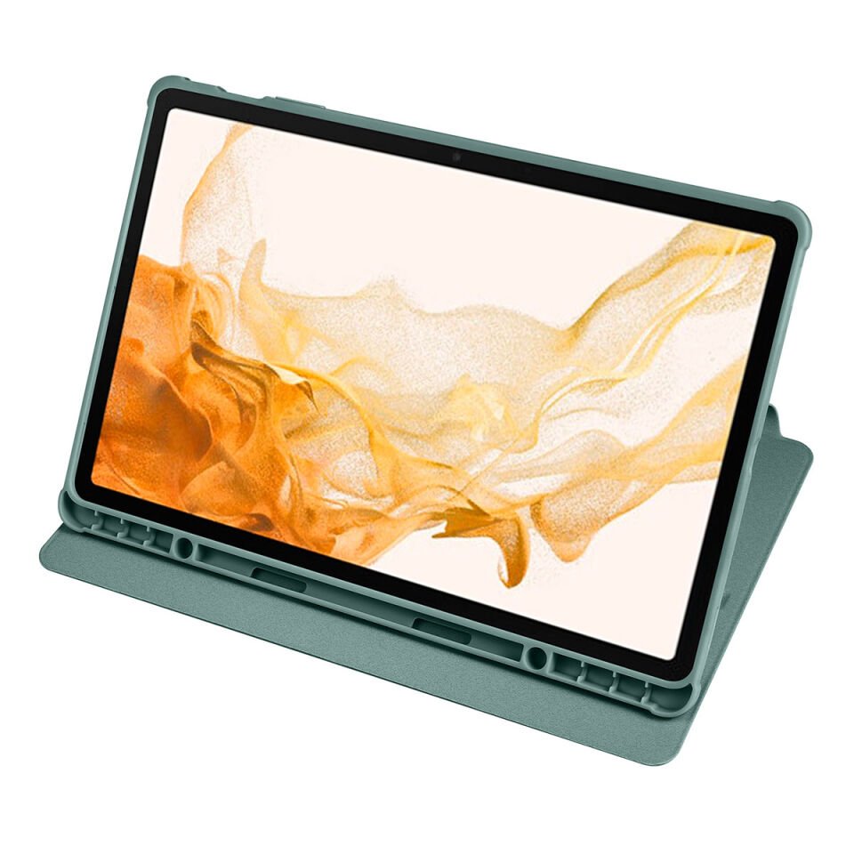 Samsung Galaxy Tab S7 Fe / S7 Plus / S8 Plus 12.4'' Kılıf Kalemlikli Standlı X800 T730 T970 (TER) Koyu Yeşil