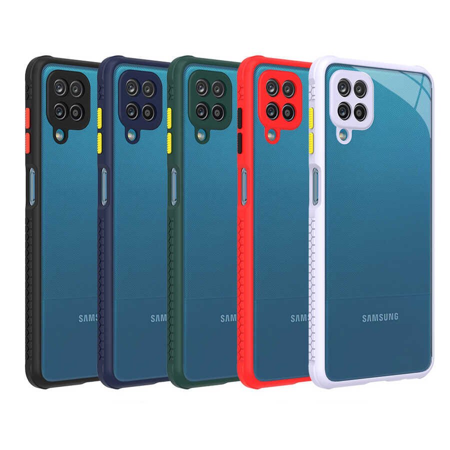 Samsung Galaxy A12 Kılıf Köşe Ve Kamera Korumalı Arkası Şeffaf Renkli Tuşlu Kapak (KAFF) Koyu Yeşil