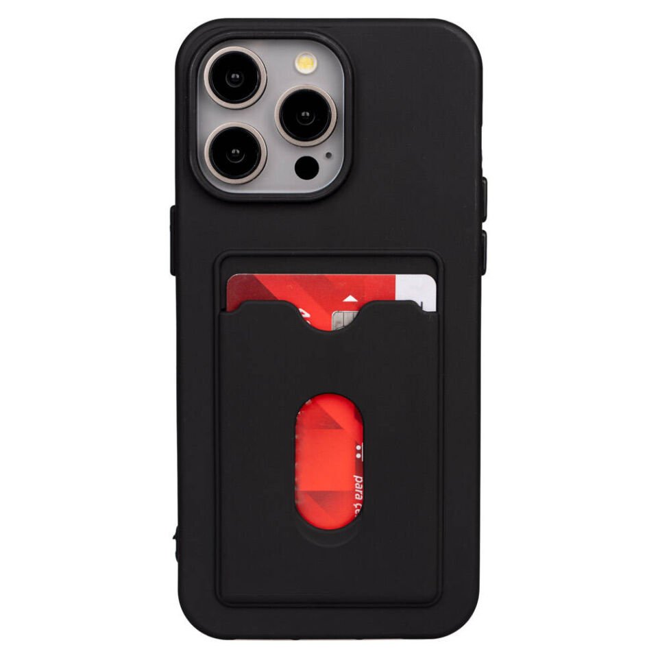 Apple iPhone 15 Pro Max Kılıf Kartlıklı Soft Tasarımlı Silikon Kapak (Dora) Siyah