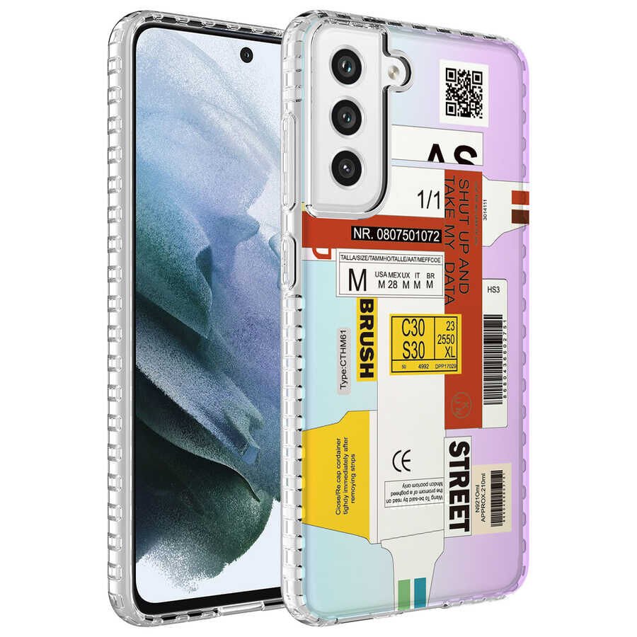 Samsung Galaxy S21 FE Kılıf Kamera Çıkıntılı Airbag Kenarlı Darbe Emici Desenli Kapak (ELEGANS) NO2
