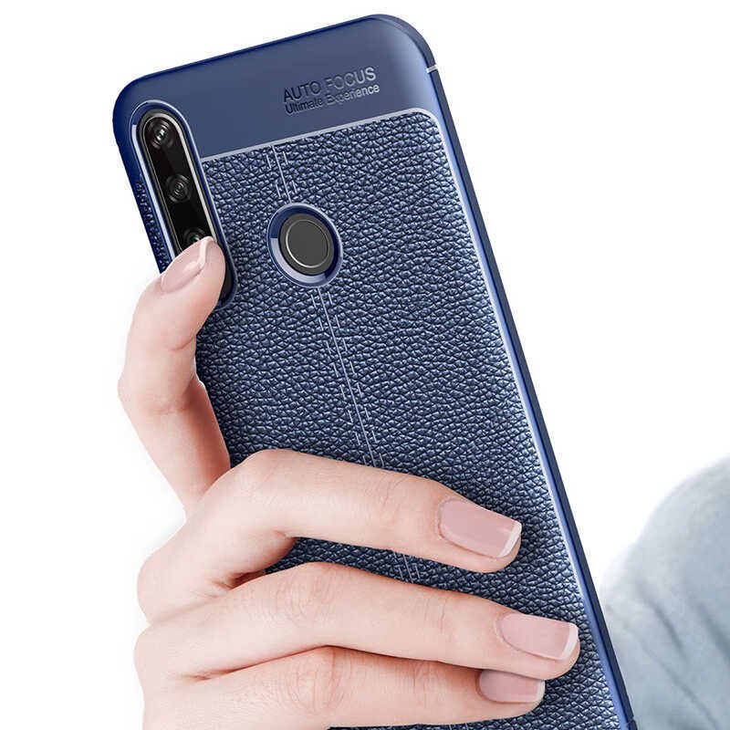 Huawei P40 Lite E Kılıf Deri Görünümlü Renk Atmayan Dayanaklı Silikon Kapak (NİSS) Siyah
