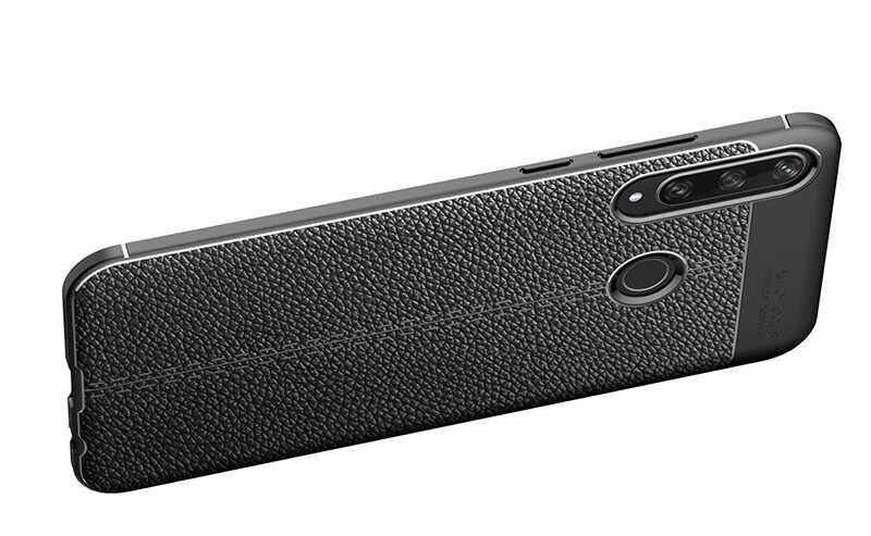 Huawei P40 Lite E Kılıf Deri Görünümlü Renk Atmayan Dayanaklı Silikon Kapak (NİSS) Siyah