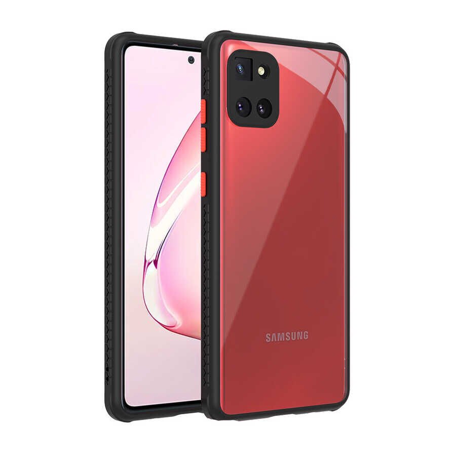 Samsung Galaxy A81 (Note 10 Lite) Kılıf Köşe Kamera Korumalı Arkası Şeffaf Renkli Tuşlu Kapak (KAFF) Kırmızı