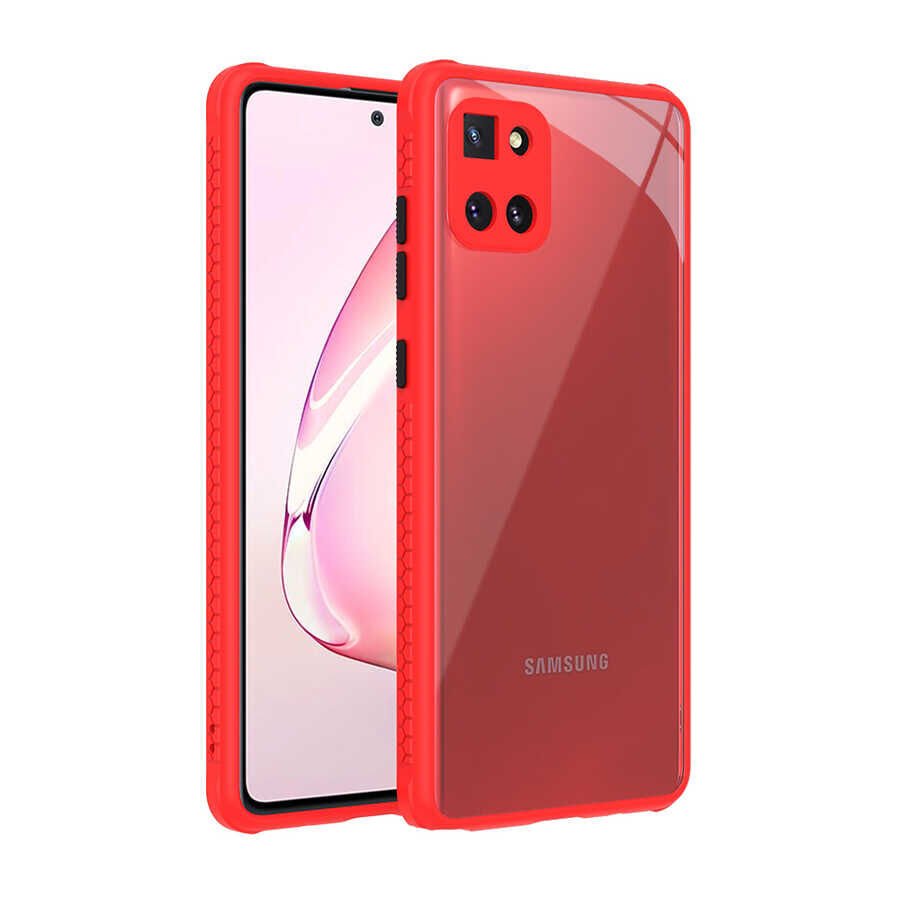 Samsung Galaxy A81 (Note 10 Lite) Kılıf Köşe Kamera Korumalı Arkası Şeffaf Renkli Tuşlu Kapak (KAFF) Kırmızı