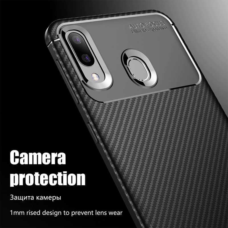 Samsung Galaxy M20 Kılıf Kamera Çıkıntılı Karbon Fiber Dokulu Renk Atmaz Kapak (NEGRO) Lacivert