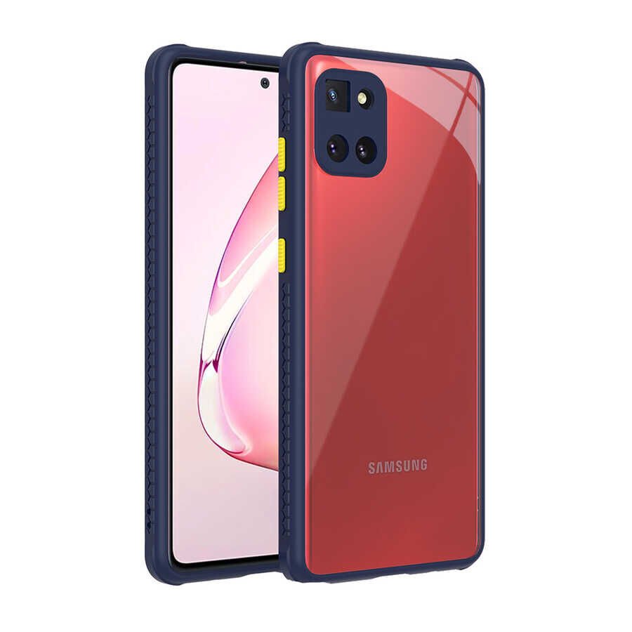 Samsung Galaxy A81 (Note 10 Lite) Kılıf Köşe Kamera Korumalı Arkası Şeffaf Renkli Tuşlu Kapak (KAFF) Lacivert