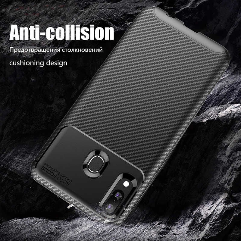 Samsung Galaxy M20 Kılıf Kamera Çıkıntılı Karbon Fiber Dokulu Renk Atmaz Kapak (NEGRO) Kahverengi