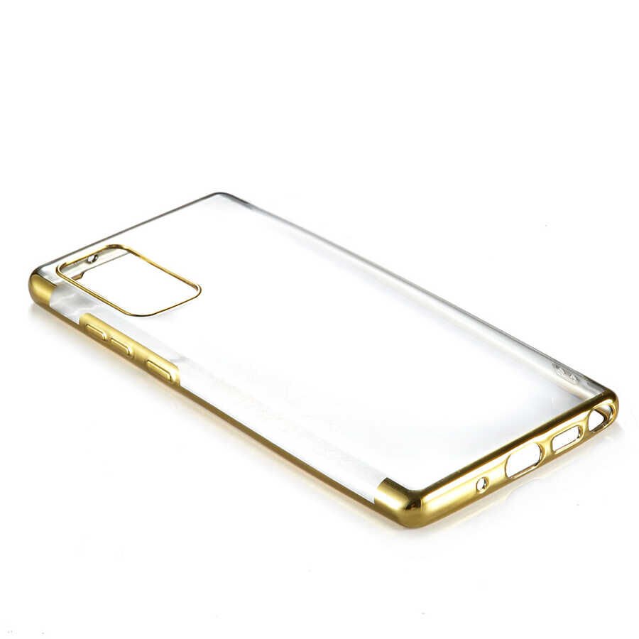 Samsung Galaxy Note 20 Ultra Kılıf Dört Köşe Renkli Lazer Şeffaf Silikon Kapak (GLİTTER) Gold