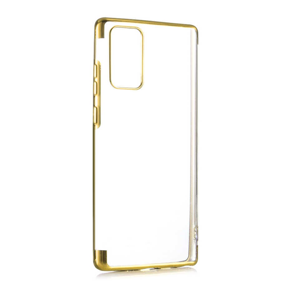 Samsung Galaxy Note 20 Ultra Kılıf Dört Köşe Renkli Lazer Şeffaf Silikon Kapak (GLİTTER) Gold