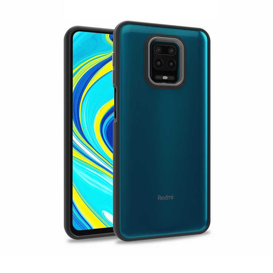 Xiaomi Redmi Note 9 Pro Kılıf Kamera Çıkıntılı Arkası Şeffaf Hassas Tuşlu Kenarlı Kapak (Flora) Siyah