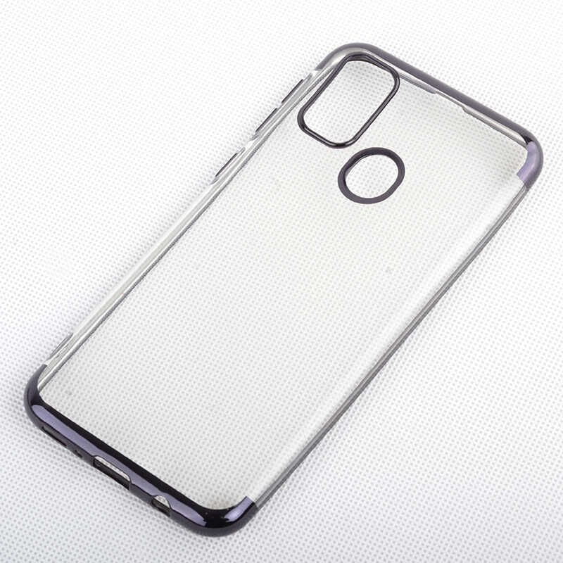 Samsung Galaxy M21 Kılıf Dört Köşe Renkli Lazer Şeffaf Silikon Kapak (GLİTTER) Siyah