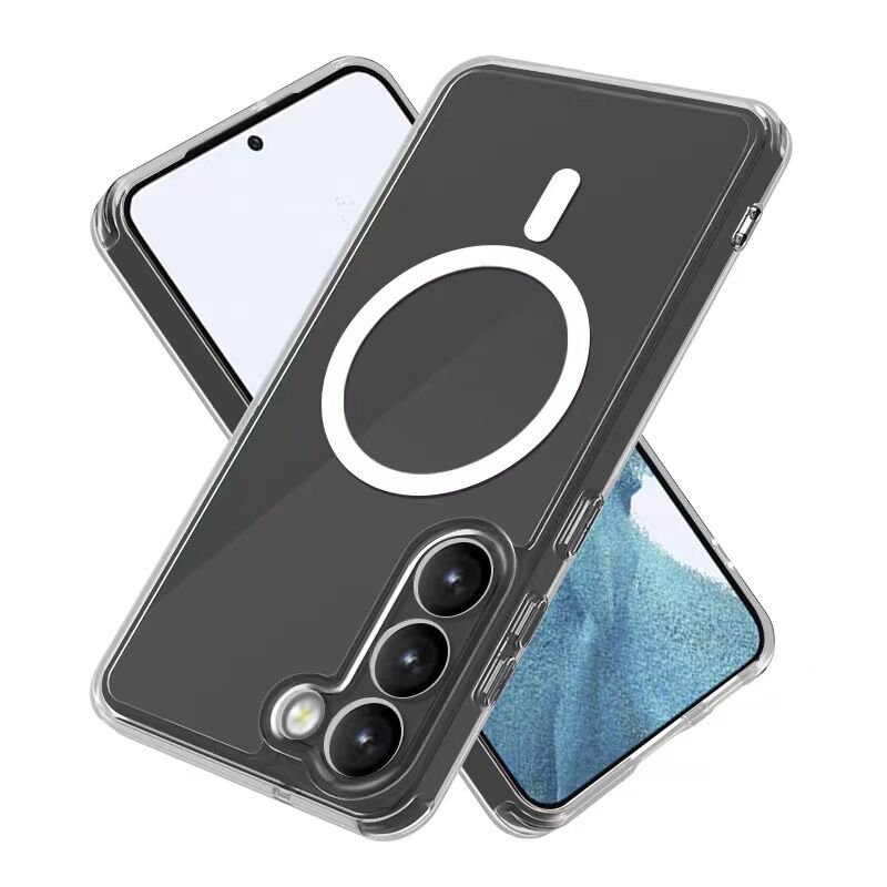Samsung Galaxy S22 Kılıf Magsafe Wireless Şarj Destekli Sert Şeffaf Darbe Emici Kapak (EMBOS) Renksiz